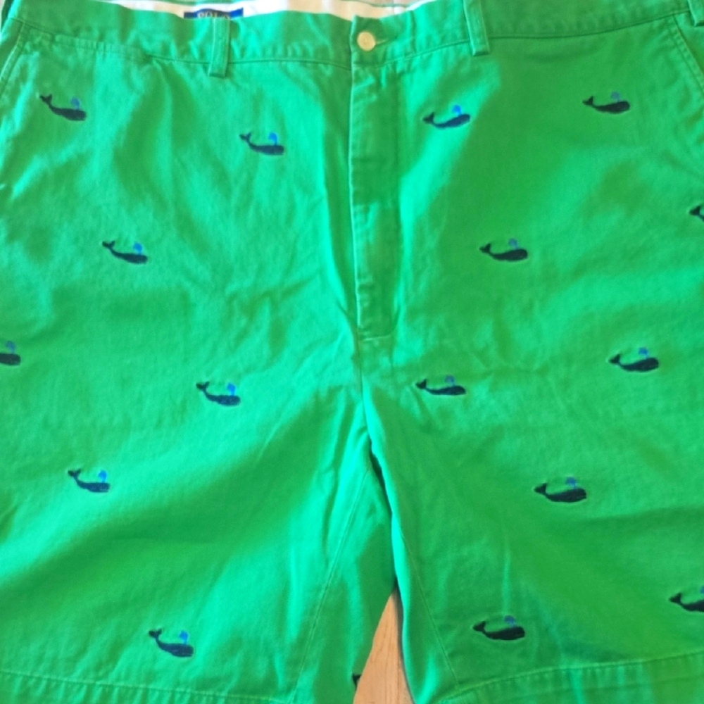 Green Shorts with Whale Pattern